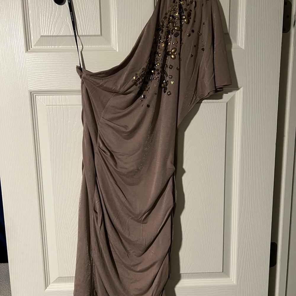 Bebe Elegant Taupe One-Shoulder Dress